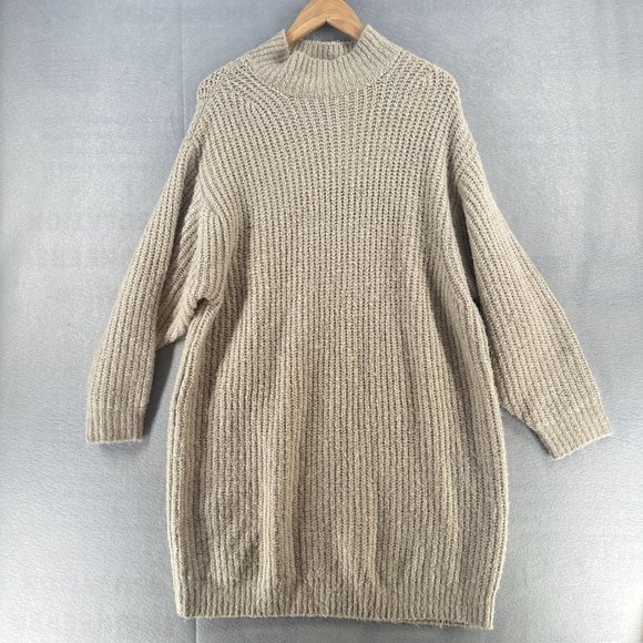OAK + FORT Dresses & Skirts - Oak + Fort Womens Sweater Dress Small Beige Tunic High Neck Casual Relaxed Fit